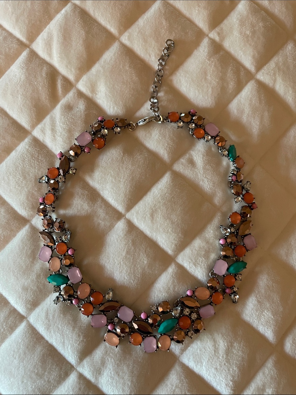 Colorful Gemstone Cluster Necklace - Pink, Orange & Teal - Picture 2 of 8